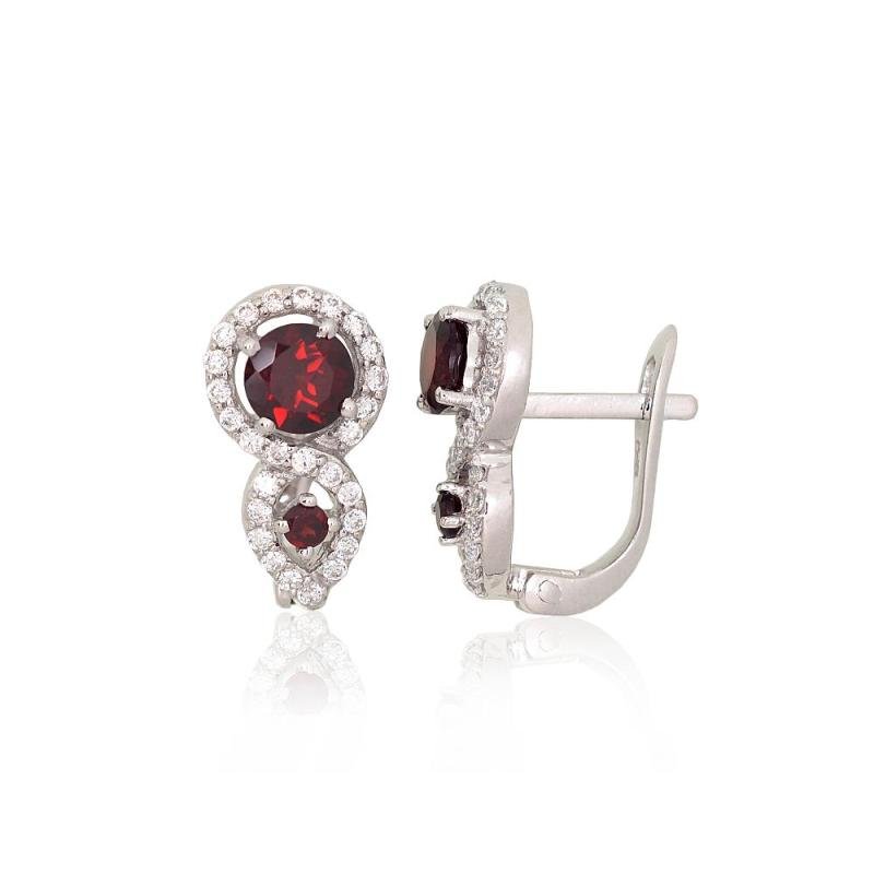 Hõbedast kõrvarõngad, Hõbe 925°, roodium (kate), Tsirkonid, Granaat