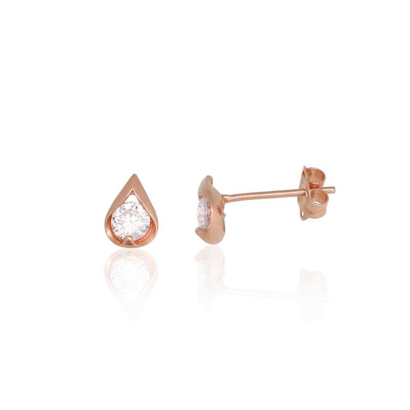 Gold classic studs earrings, Red Gold 585°, Zirkons