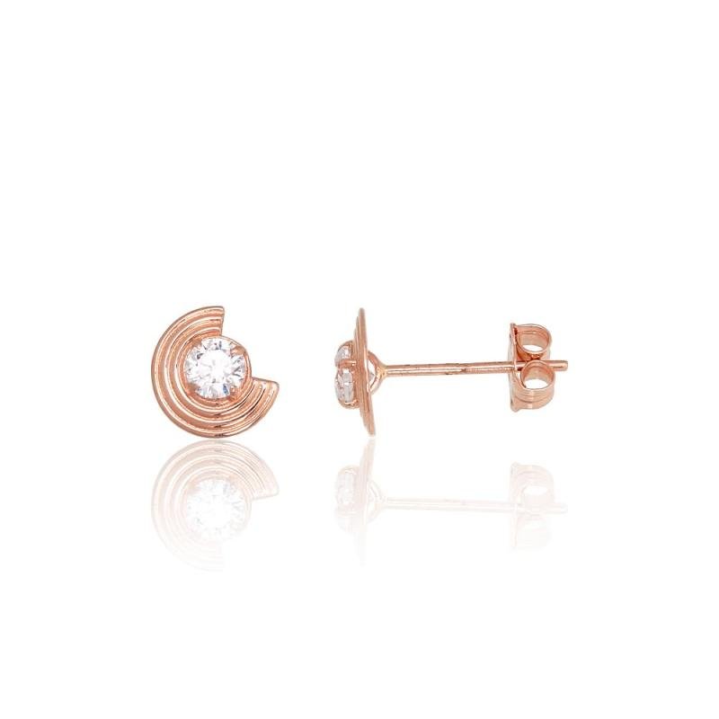 Gold classic studs earrings, Red Gold 585°, Zirkons