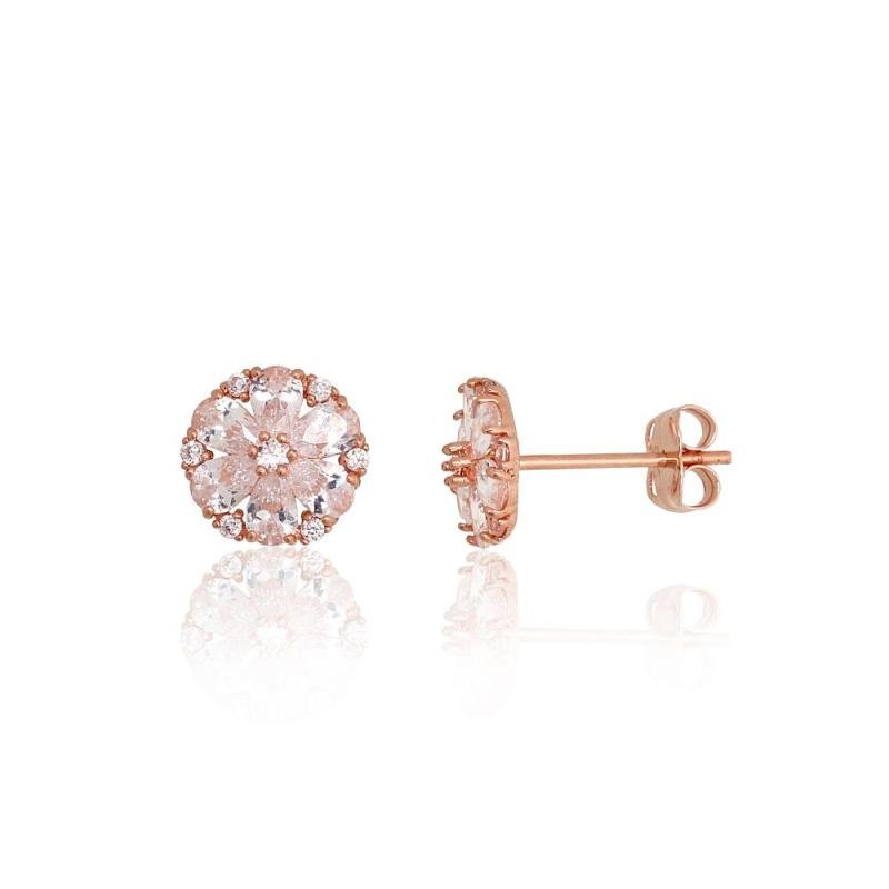Gold classic studs earrings, Red Gold 585°, Zirkons
