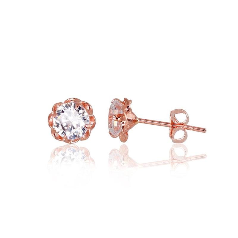 Gold classic studs earrings, Red Gold 585°, Zirkons