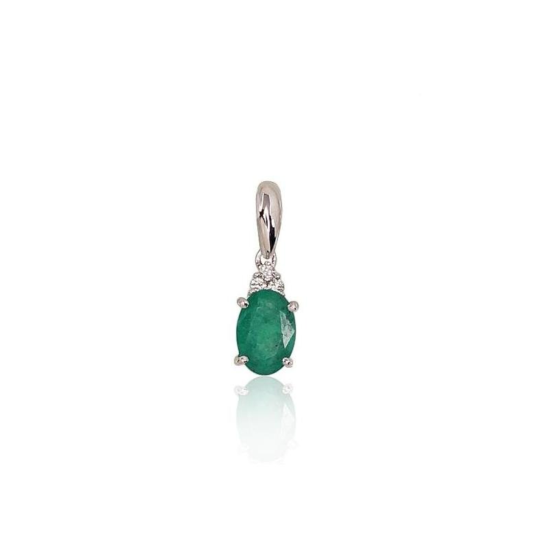 Gold pendant, White Gold 585°, Diamonds, Emerald