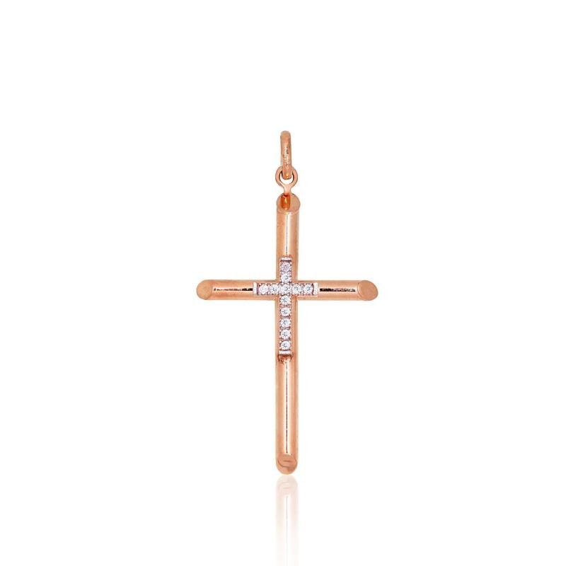 Gold pendant, Red Gold 585°, Rhodium (Plating), Zirkons