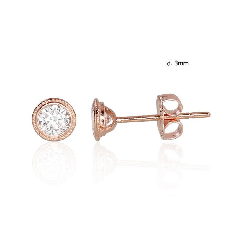 Gold classic studs earrings, Red Gold 585°, Zirkons