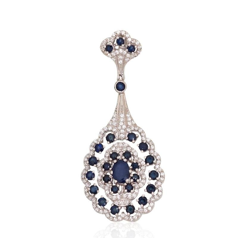 Silver pendant, Silver 925°, Rhodium (Plating), Zirkons, Sapphire