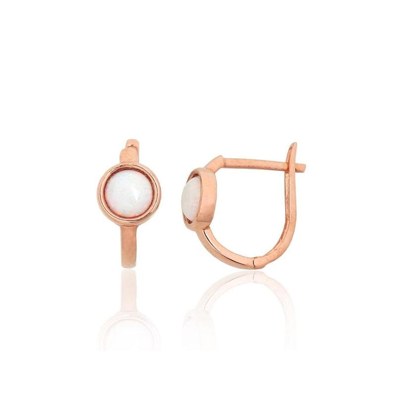 Gold earrings with 'english' lock, Red Gold 585°, Opalit