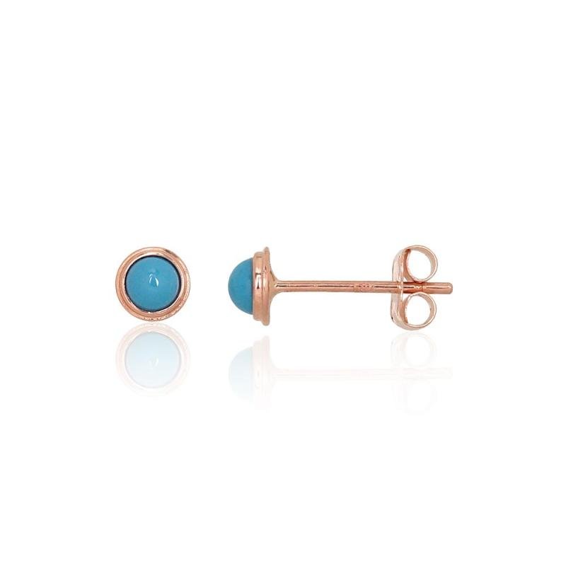 Gold classic studs earrings, Red Gold 585°, Turquoise