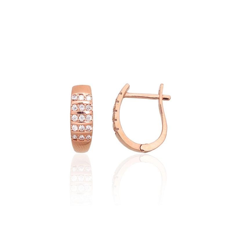 Gold earrings with 'english' lock, Red Gold 585°, Zirkons