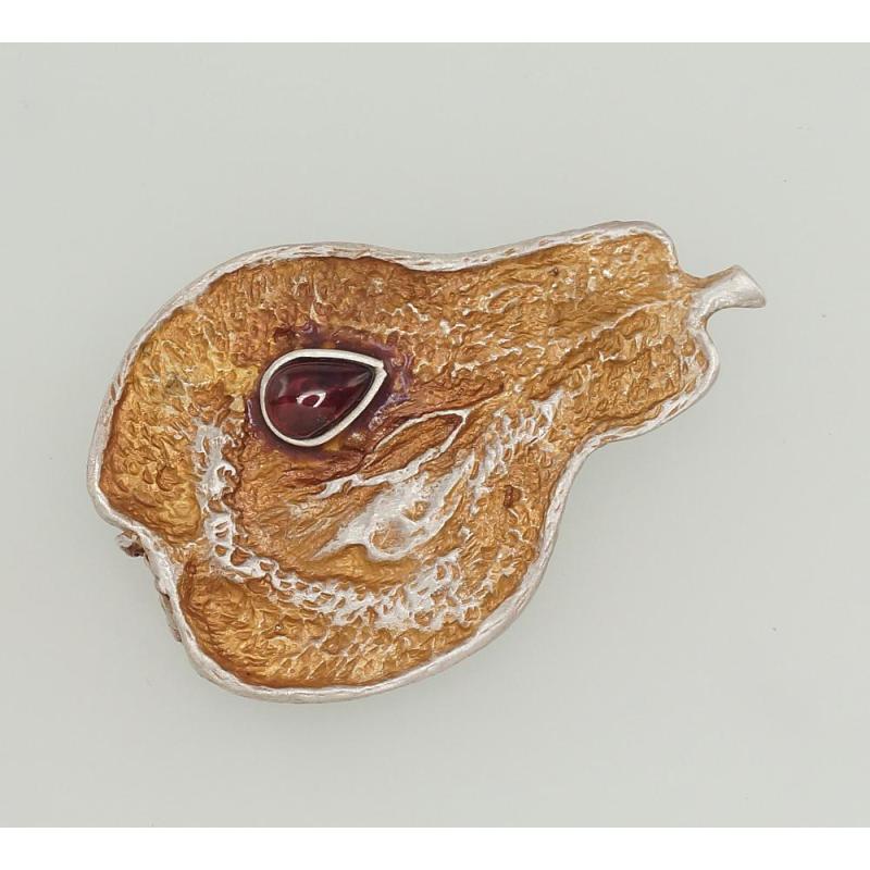 Серебряная брошь, Серебро 925°, оксид (покрытие), Гранат