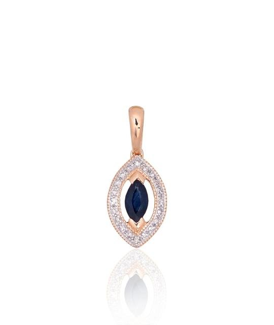 Gold pendant, Red Gold 585°, Rhodium (Plating), Diamonds, Sapphire
