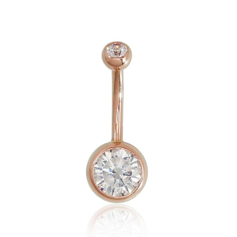 Gold piercing for navel, Red Gold 585°, Zirkons