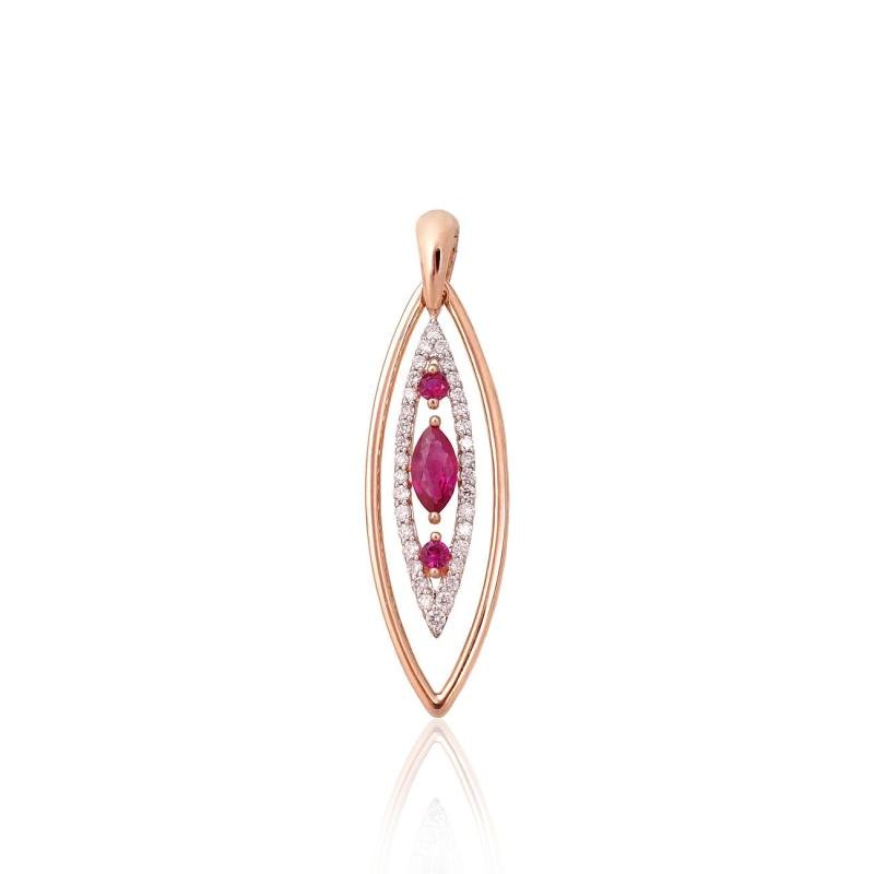Gold pendant, Red Gold 585°, Rhodium (Plating), Diamonds, Ruby