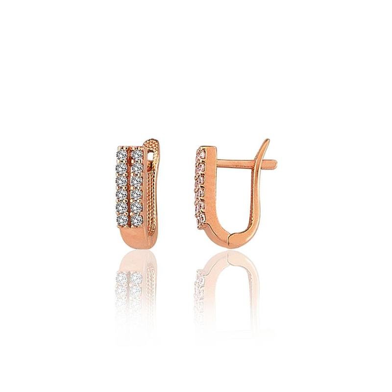 Gold earrings with 'english' lock, Red Gold 585°, Zirkons
