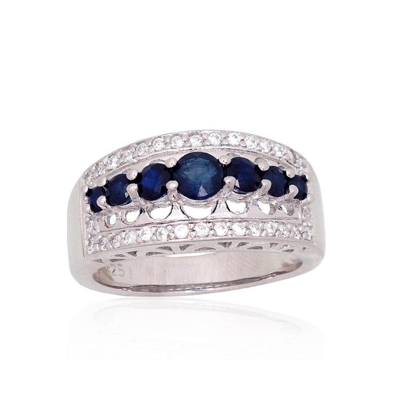 Silver ring, Silver 925°, Rhodium (Plating), Zirkons, Sapphire