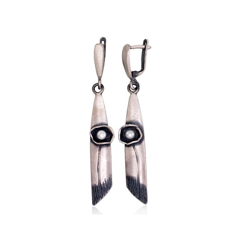 Silver earrings, Silver 925°, oxide (Plating), Fresh-water Pearl