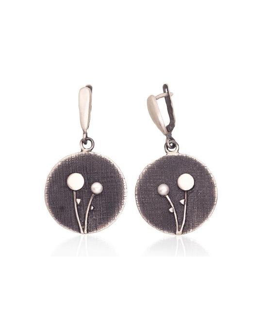 Серебряные серьги, Серебро 925°, оксид (покрытие), Жемчуг