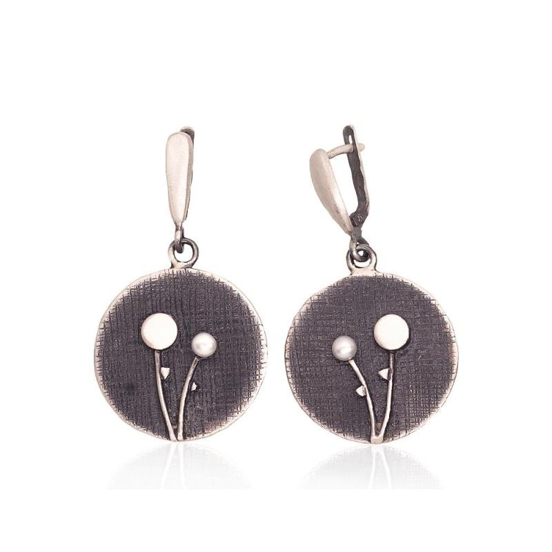 Серебряные серьги, Серебро 925°, оксид (покрытие), Жемчуг
