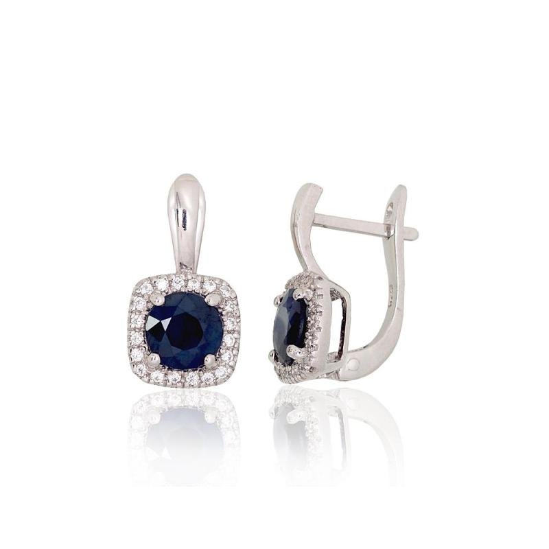 Silver earrings, Silver 925°, Rhodium (Plating), Zirkons, Sapphire