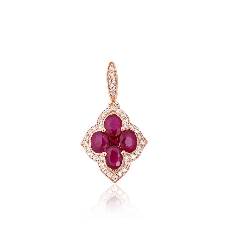 Gold pendant, Red Gold 585°, Diamonds, Ruby