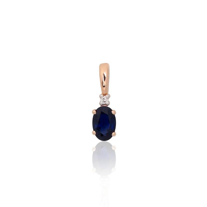 Gold pendant, Red Gold 585°, Rhodium (Plating), Diamonds, Sapphire