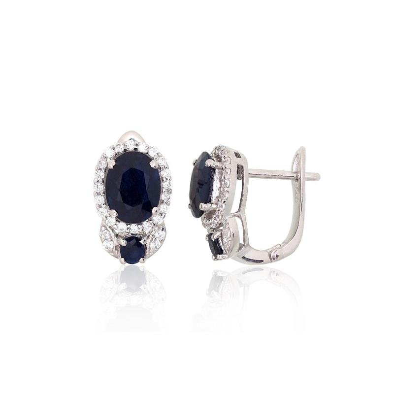Silver earrings, Silver 925°, Rhodium (Plating), Zirkons, Sapphire