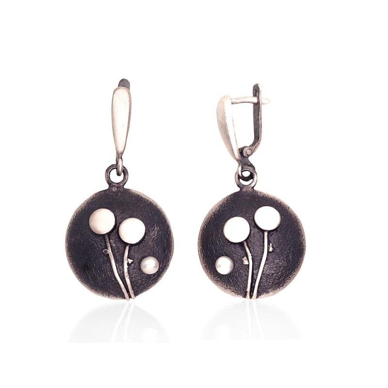 Silver earrings, Silver 925°, oxide (Plating), Fresh-water Pearl