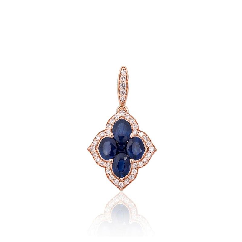 Gold pendant, Red Gold 585°, Diamonds, Sapphire