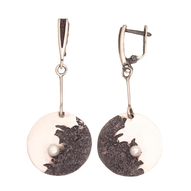 Silver earrings, Silver 925°, oxide (Plating), Fresh-water Pearl