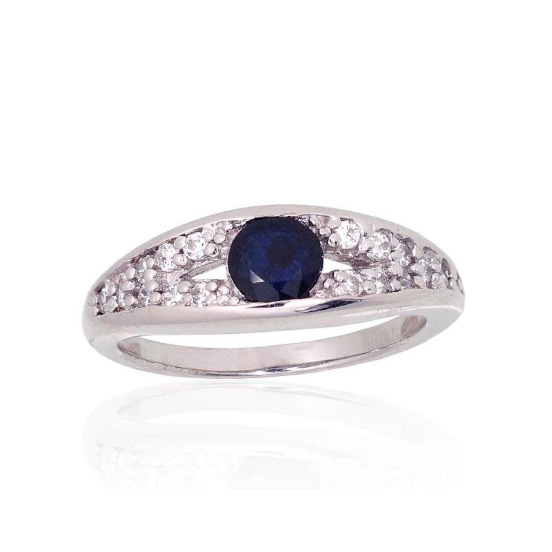 Silver ring, Silver 925°, Rhodium (Plating), Zirkons, Sapphire