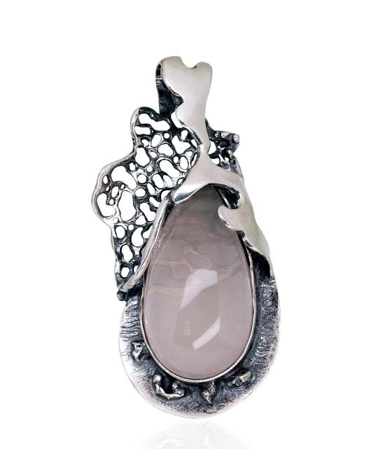 Silver pendant, Silver 925°, oxide (Plating), Pink Quarz