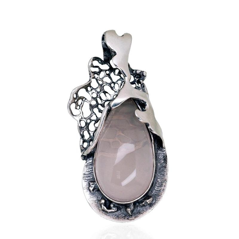 Silver pendant, Silver 925°, oxide (Plating), Pink Quarz