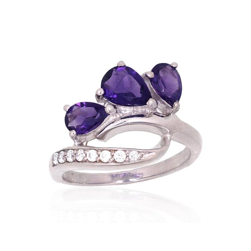Silver ring, Silver 925°, Rhodium (Plating), Zirkons, Amethyst