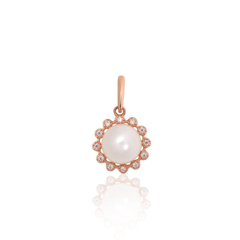 Gold pendant, Red Gold 585°, Zirkons, Fresh-water Pearl
