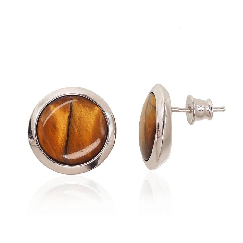 Silver stud earrings, Silver 925°, Rhodium (Plating), Tiger eye