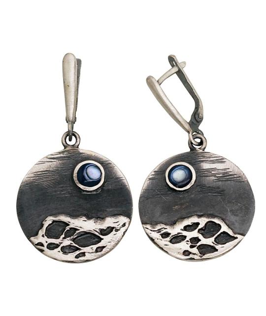 Серебряные серьги, Серебро 925°, оксид (покрытие), Перламутр