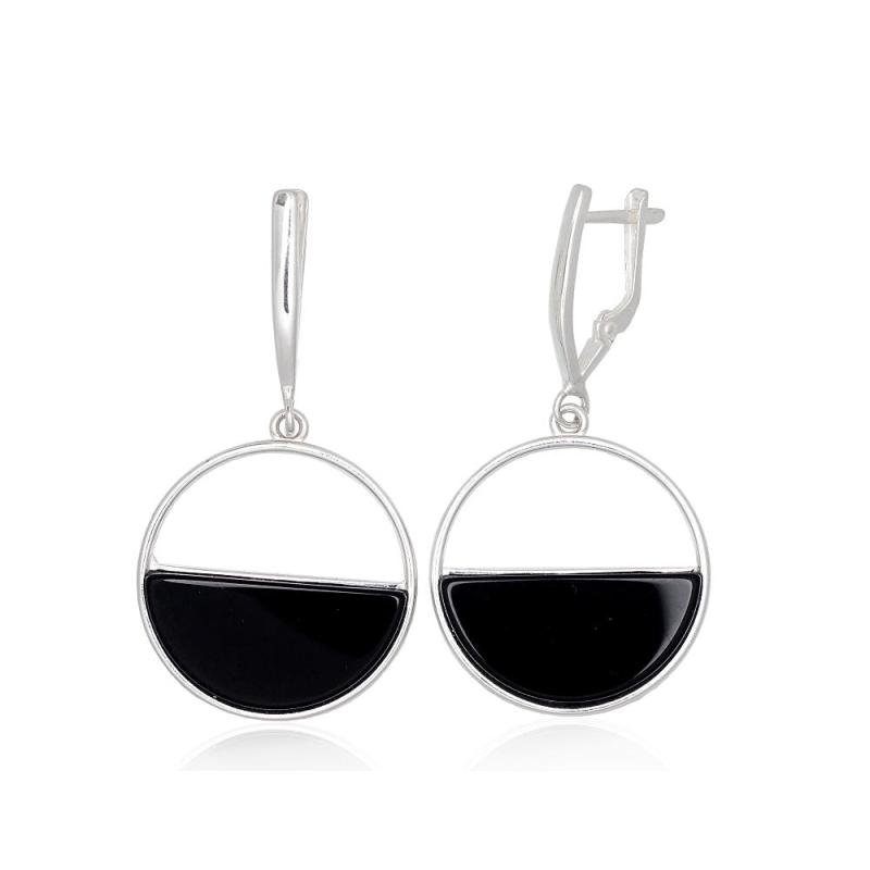 Серебряные серьги на английском замке, Серебро 925°, Оникс