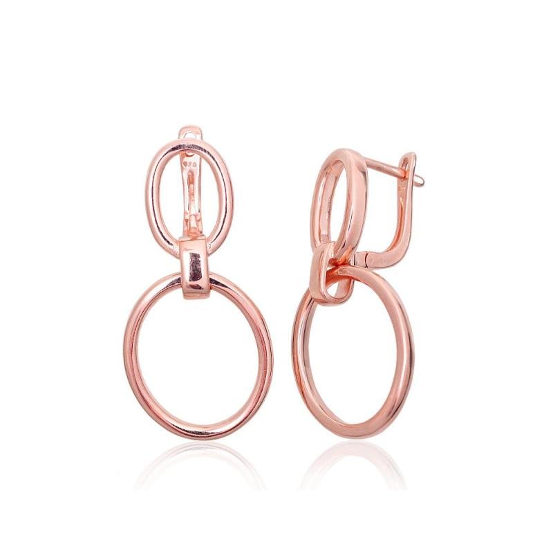 Silver earrings with 'english' lock, Silver 925°, red gold (Plating)