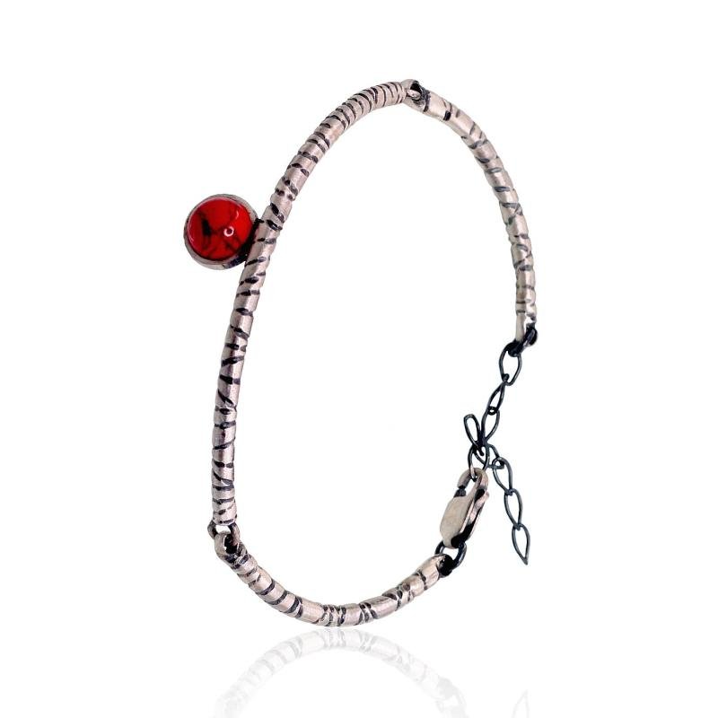 Серебряный браслет, Серебро 925°, оксид (покрытие), Коралл (Имитация)