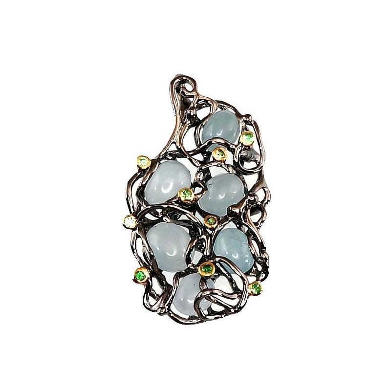 Silver pendant, Silver 925°, yellow gold (Plating)/, Rhodium (Plating), Aquamarine, Tsavorite