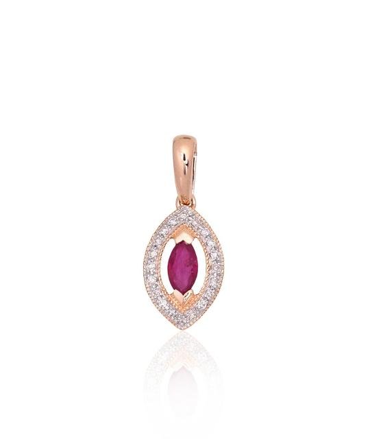 Gold pendant, Red Gold 585°, Rhodium (Plating), Diamonds, Ruby