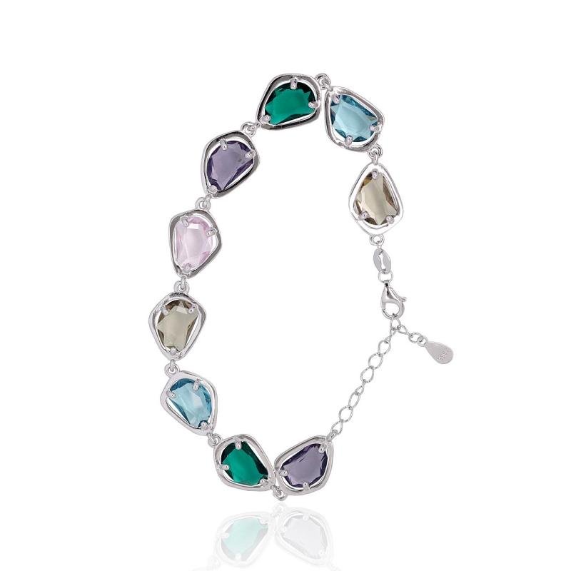 Silver bracelet, Silver 925°, Rhodium (Plating), Zirkons