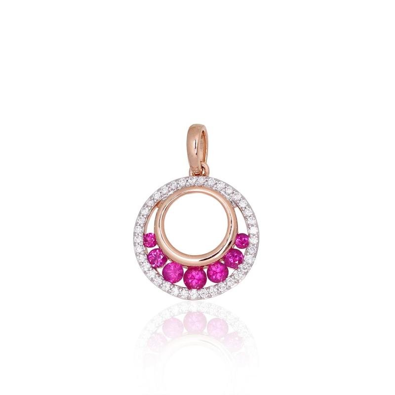 Золотой кулон, Красное Золото 585°, родий (покрытие), Бриллианты, Рубин