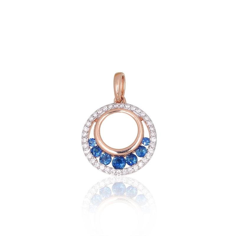 Gold pendant, Red Gold 585°, Rhodium (Plating), Diamonds, Sapphire