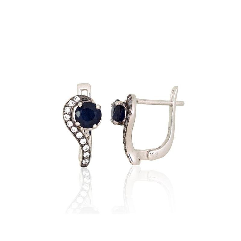Silver earrings, Silver 925°, Rhodium (Plating), Zirkons, Sapphire