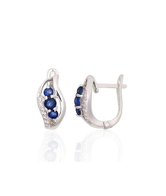 Silver earrings, Silver 925°, Rhodium (Plating), Zirkons, Sapphire