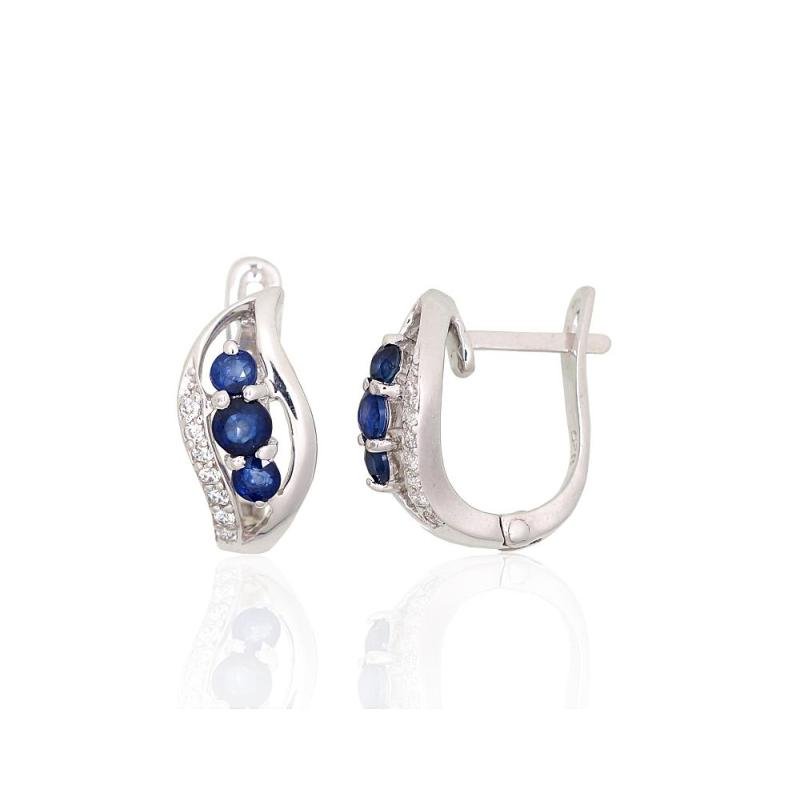 Silver earrings, Silver 925°, Rhodium (Plating), Zirkons, Sapphire