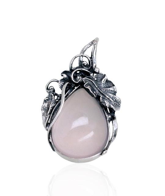 Silver pendant, Silver 925°, oxide (Plating), Pink Quarz