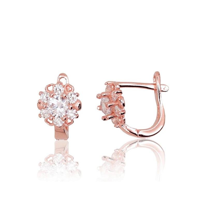 Silver earrings with 'english' lock, Silver 925°, red gold (Plating), Zirkons