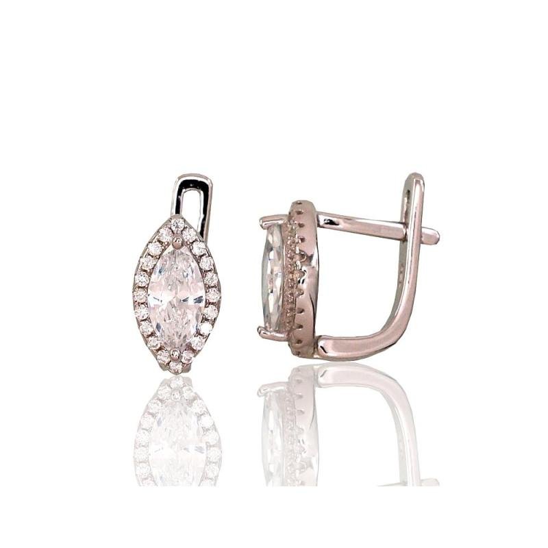Silver earrings with 'english' lock, Silver 925°, Rhodium (Plating), Zirkons