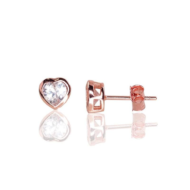 Silver stud earrings, Silver 925°, red gold (Plating), Zirkons